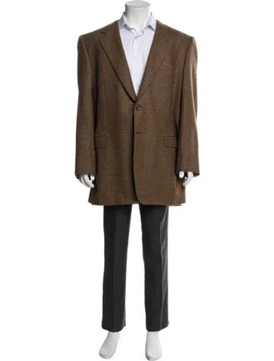 Pre-owned Brioni Wool Houndstooth Print Overcoat In Neutral