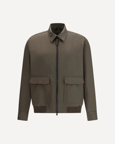 Brioni Bicolor Wool Full-length Jacket In Gray