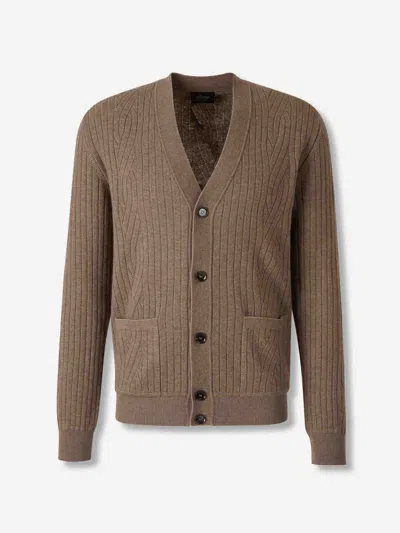 Brioni Wool Knit Cardigan In Brown
