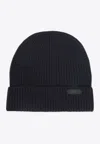 Brioni Ribbed Knit Beanie In Midnight Blue Wool