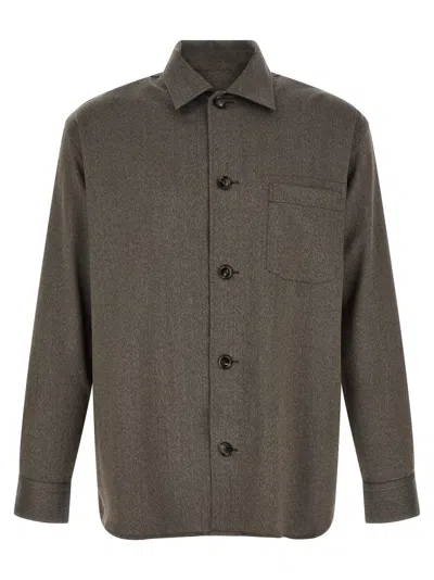 Brioni Wool Mélange Shirt In Brown