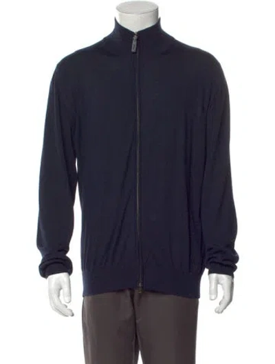 Pre-owned Brioni Wool Mock Neck Cardigan In Blue