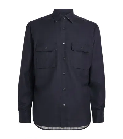 Brioni Wool Overshirt In Blue