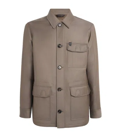 Brioni Wool Padded Field Jacket In Brown