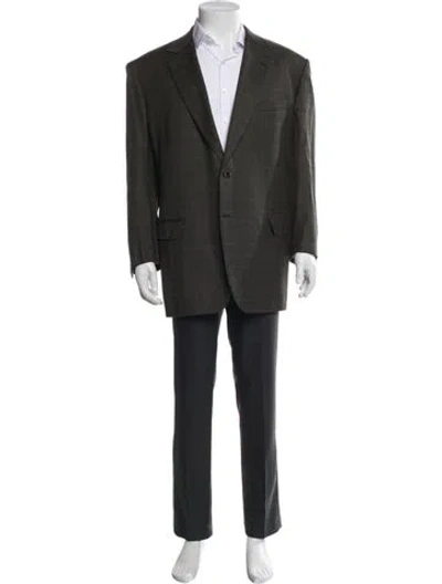 Pre-owned Brioni Wool Plaid Print Blazer In Blue