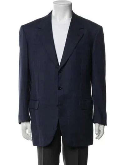 Pre-owned Brioni Wool Plaid Print Blazer In Blue