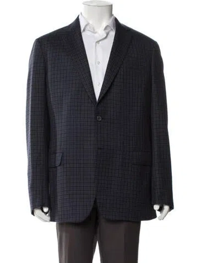 Pre-owned Brioni Wool Plaid Print Blazer In Blue
