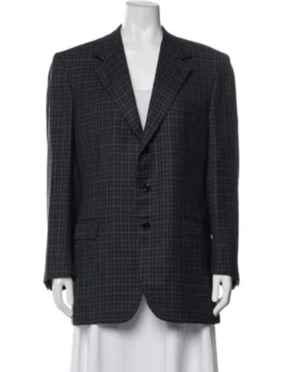 Pre-owned Brioni Wool Plaid Print Blazer In Blue