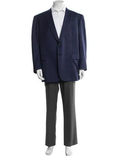 Pre-owned Brioni Wool Plaid Print Blazer In Blue
