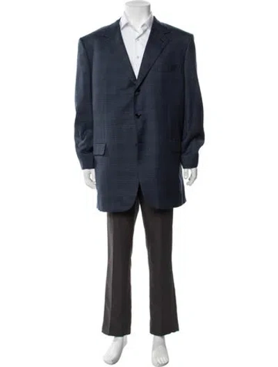 Pre-owned Brioni Wool Plaid Print Blazer In Blue
