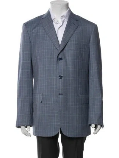 Pre-owned Brioni Wool Plaid Print Blazer In Blue