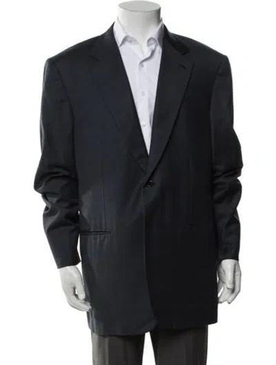 Pre-owned Brioni Wool Plaid Print Blazer In Blue