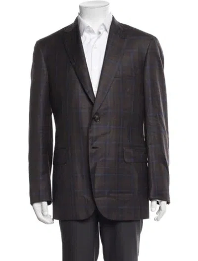 Pre-owned Brioni Wool Plaid Print Blazer In Blue