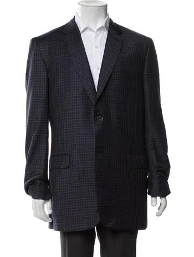 Pre-owned Brioni Wool Plaid Print Blazer In Blue