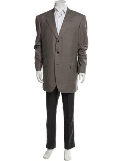 Pre-owned Brioni Wool Plaid Print Blazer In Brown