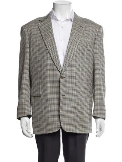 Pre-owned Brioni Wool Plaid Print Blazer In Brown