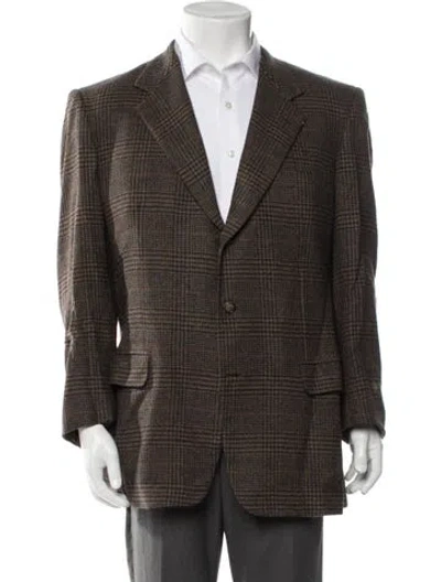 Pre-owned Brioni Wool Plaid Print Blazer In Brown