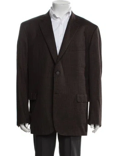 Pre-owned Brioni Wool Plaid Print Blazer In Brown