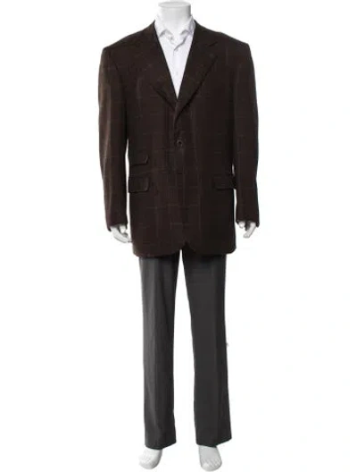 Pre-owned Brioni Wool Plaid Print Blazer In Brown