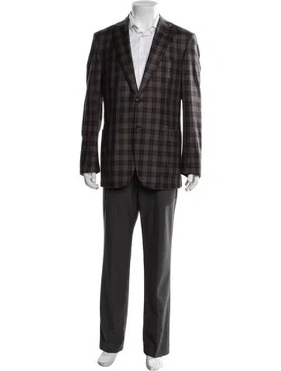 Pre-owned Brioni Wool Plaid Print Blazer In Brown