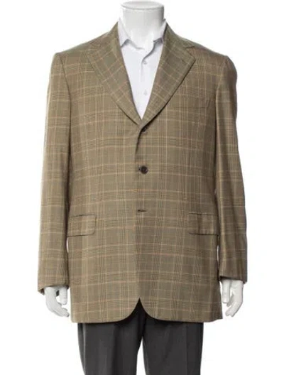 Pre-owned Brioni Wool Plaid Print Blazer In Brown