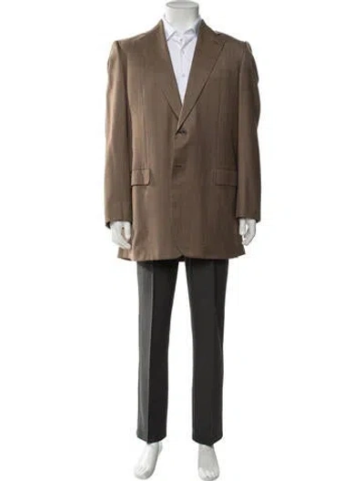 Pre-owned Brioni Wool Plaid Print Blazer In Brown