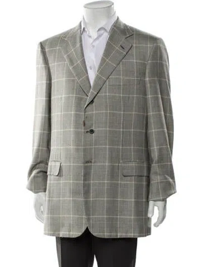 Pre-owned Brioni Wool Plaid Print Blazer In Gray