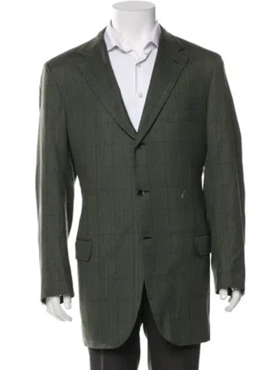 Pre-owned Brioni Wool Plaid Print Blazer In Green