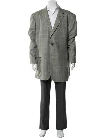 Pre-owned Brioni Wool Plaid Print Blazer In Green