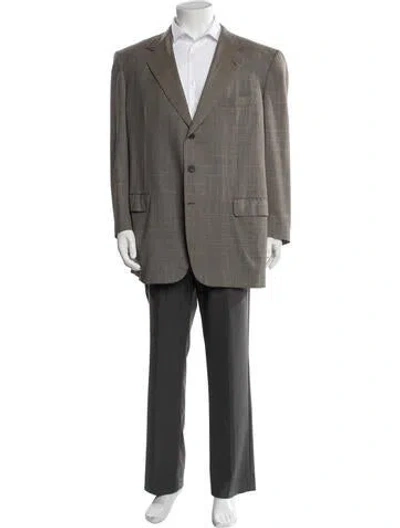 Pre-owned Brioni Wool Plaid Print Blazer In Grey
