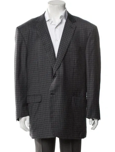 Pre-owned Brioni Wool Plaid Print Blazer In Grey