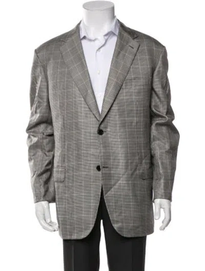 Pre-owned Brioni Wool Plaid Print Blazer In Grey