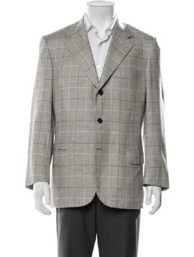 Pre-owned Brioni Wool Plaid Print Blazer In Grey