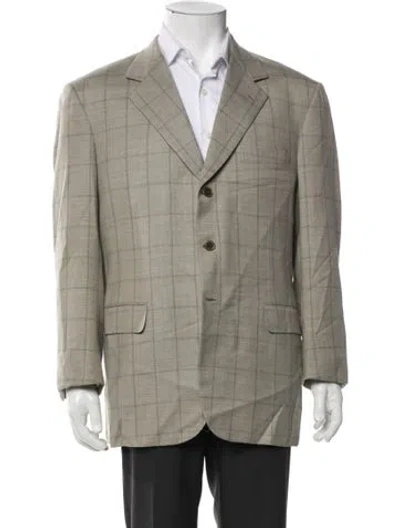 Pre-owned Brioni Wool Plaid Print Blazer In Neutral
