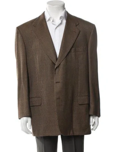 Pre-owned Brioni Wool Plaid Print Blazer In Neutrals