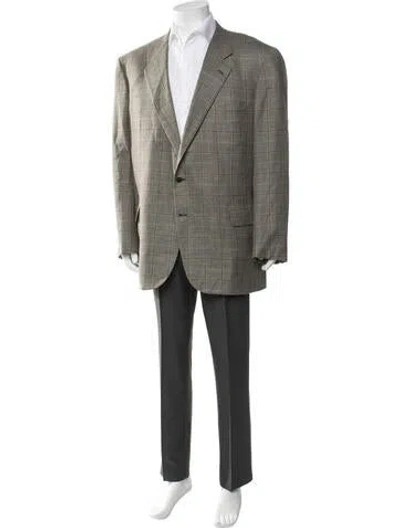 Pre-owned Brioni Wool Plaid Print Blazer In Neutrals