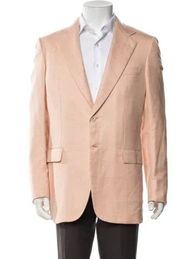 Pre-owned Brioni Wool Plaid Print Blazer In Orange
