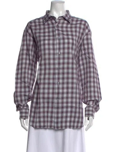 Pre-owned Brioni Wool Plaid Print Button-up Top In Purple