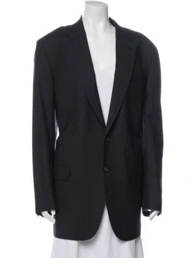 Pre-owned Brioni Wool Plaid Print Coat In Blue