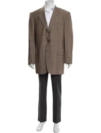Pre-owned Brioni Wool Plaid Print Jacket In Brown
