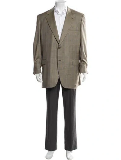 Pre-owned Brioni Wool Plaid Print Jacket In Green