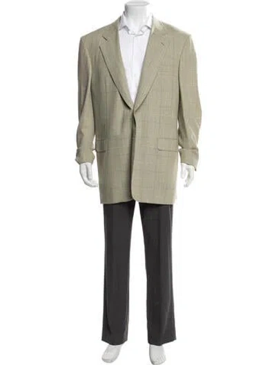 Pre-owned Brioni Wool Plaid Print Jacket In Green