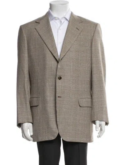 Pre-owned Brioni Wool Plaid Print Jacket In Neutral