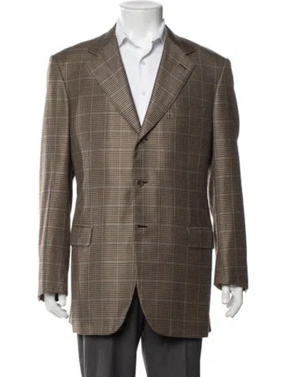 Pre-owned Brioni Wool Plaid Print Jacket In Neutrals