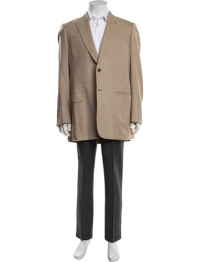 Pre-owned Brioni Wool Plaid Print Jacket In Neutrals