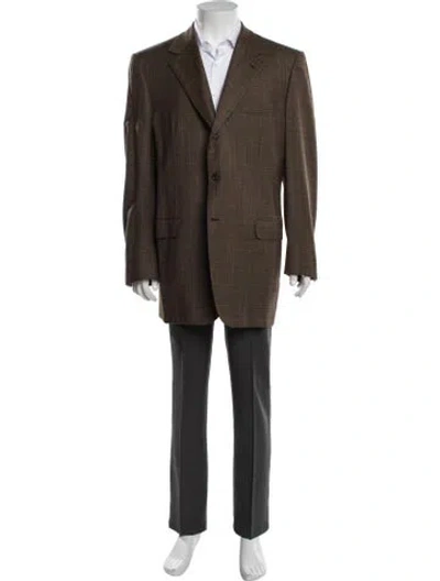 Pre-owned Brioni Wool Plaid Print Jacket In Neutrals
