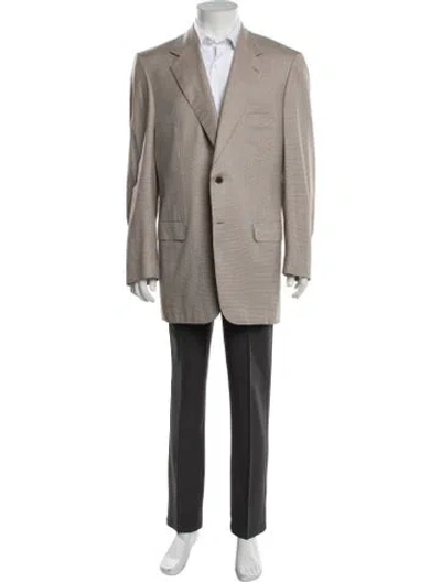 Pre-owned Brioni Wool Plaid Print Jacket In Neutrals