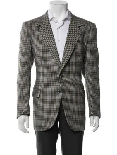 Pre-owned Brioni Wool Plaid Print Peacoat In Brown