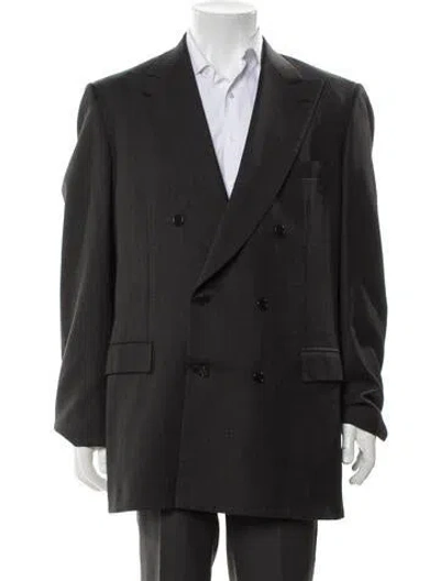Pre-owned Brioni Wool Plaid Print Peacoat In Gray