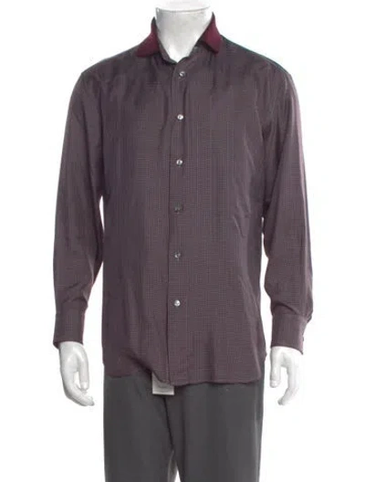 Pre-owned Brioni Wool Plaid Print Shirt In Purple
